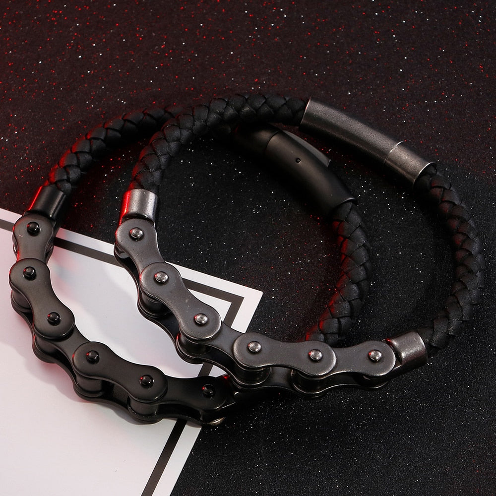 Motorcycle Leather&Chain Bracelets